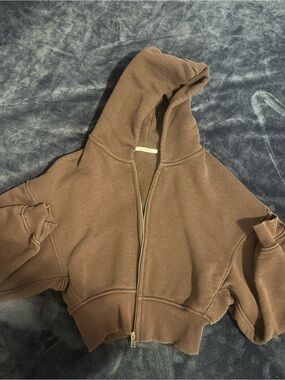 Cropped Brown Zip-Up Hoodie and pants set